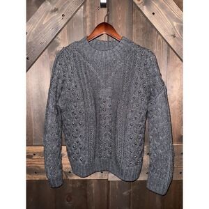 H&M Ladies Beaded Mock Turtleneck Cable‎ Long Sleeve Sweater Black Sz S Small